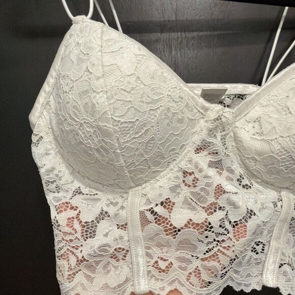 Sexy Bozzolo Corset-Style Bralette White Lace Padded Wireless Small - Picture 2 of 6
